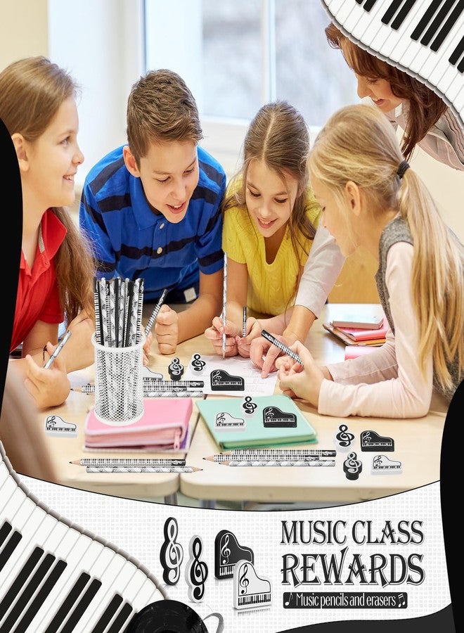 Chivertion 48 Pcs Music Pencils Music Note Pencil and Erasers Piano Recital Gifts Wood Piano Keyboard Erasers Bulk Musical Party Favors for Students Teachers Classroom Back to Shool Supplies - Image 4
